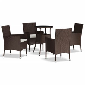 vidaXL 5 r&eacute;szes barna polyrattan kerti bisztr&oacute;garnit&uacute;ra p&aacute;rn&aacute;kkal