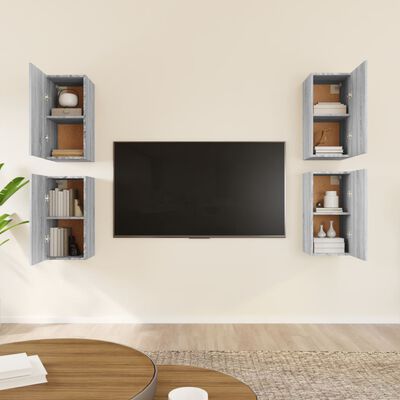 vidaXL 4 db szürke sonoma színű szerelt fa TV-szekrény 30,5x30x60 cm