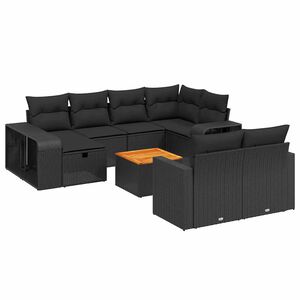 vidaXL 11 r&eacute;szes fekete polyrattan kerti &uuml;lőgarnit&uacute;ra p&aacute;rn&aacute;kkal