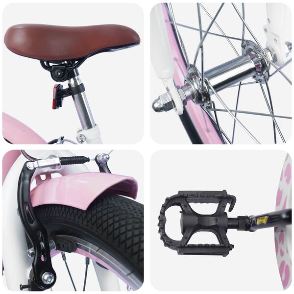 vidaXL Gyerek Bicikli 18 H&uuml;velyk 5-7 &eacute;ves korig Vil&aacute;gos R&oacute;zsasz&iacute;n