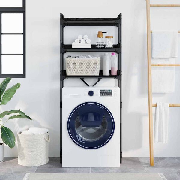 vidaXL Mos&oacute;g&eacute;p polc polcokkal Fekete 0ak 67 x 25 x 163 cm Faanyag