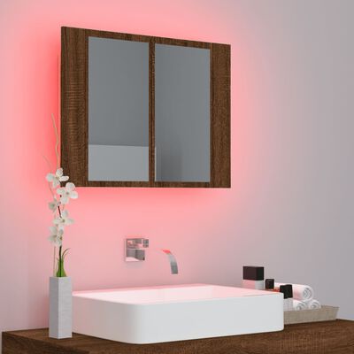vidaXL barna tölgyszínű szerelt fa tükörszekrény LED-del 60x12x45 cm