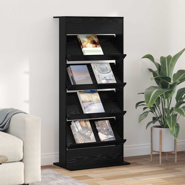 vidaXL Magazin &aacute;llv&aacute;ny polcokkal Fekete t&ouml;lgy 70 x 41 x 156 cm Faanyag
