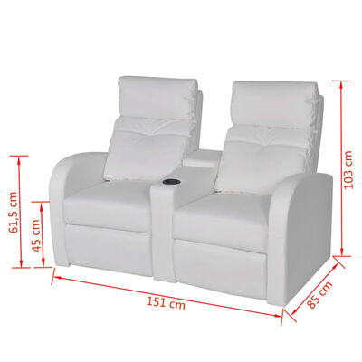 vidaXL LED 2 személyes műbőr dönthető támlájú fotel fehér