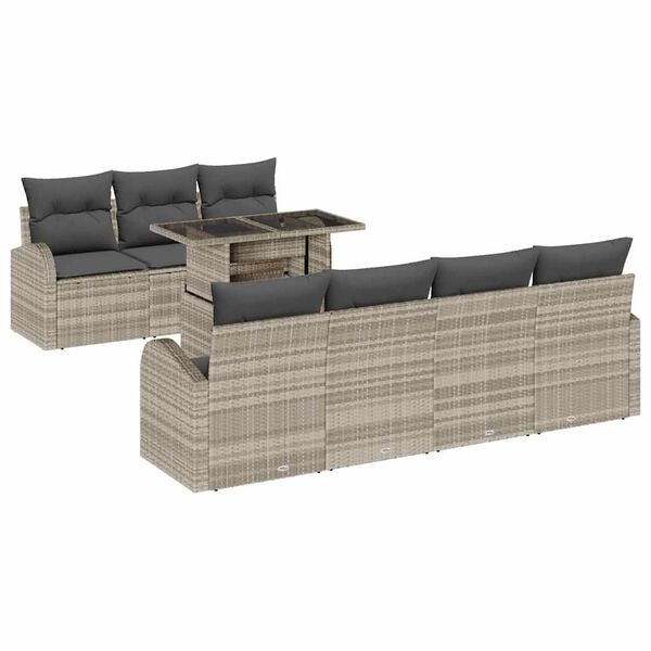 vidaXL Kerti Kanap&eacute; Szett p&aacute;rn&aacute;val 8 pcs Vil&aacute;gossz&uuml;rke Poly Rattan