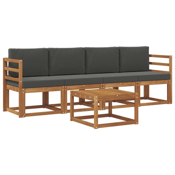 vidaXL K&uuml;lt&eacute;ri kanap&eacute; szett p&aacute;rn&aacute;val 5 pcs Term&eacute;szetes &eacute;s antracit