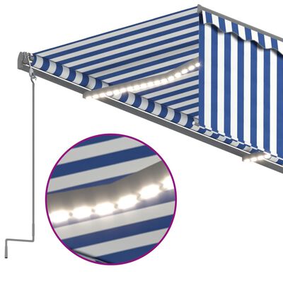 vidaXL kék-fehér szélérzékelős, LED-es napellenző redőnnyel 3x2,5 m