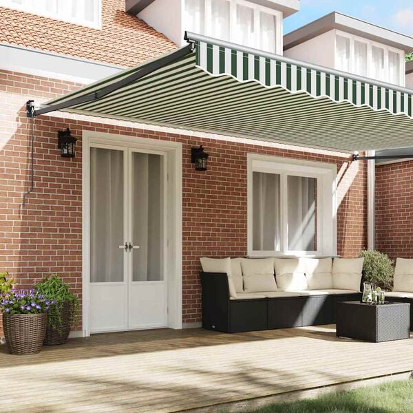 vidaXL Beh&uacute;zhat&oacute; napellenző Z&ouml;ld &eacute;s Feh&eacute;r 500 &times; 300 cm Poli&eacute;szter, F&eacute;m