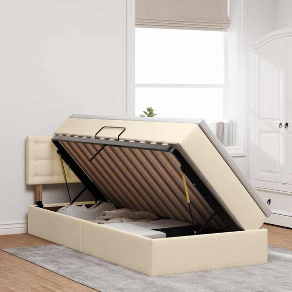 vidaXL &Aacute;gy t&aacute;rol&oacute;val &eacute;s matraccal matracmal Kr&eacute;m 100 x 200 cm Faanyag