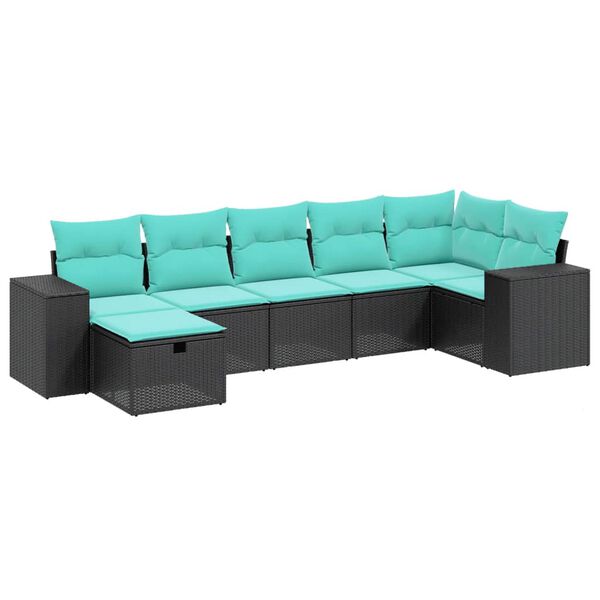 vidaXL 7 r&eacute;szes sz&uuml;rke polyrattan kerti &uuml;lőgarnit&uacute;ra p&aacute;rn&aacute;kkal