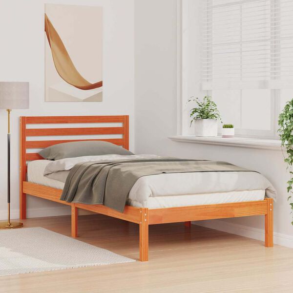 vidaXL Ágykeret fejtámlával Faggyú barna 90 x 200 cm Tömör fenyőfa