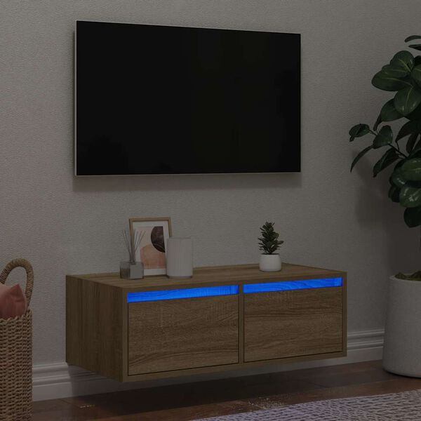 vidaXL TV szekr&eacute;ny LED vil&aacute;g&iacute;t&aacute;ssal sonoma t&ouml;lgyfa 75x35,5x25 cm