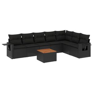 vidaXL 8 r&eacute;szes fekete polyrattan kerti &uuml;lőgarnit&uacute;ra p&aacute;rn&aacute;kkal