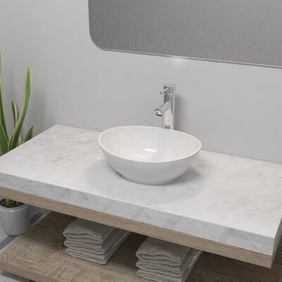 vidaXL ovális fehér fürdőszobai kerámia mosdókagyló keverőcsappal