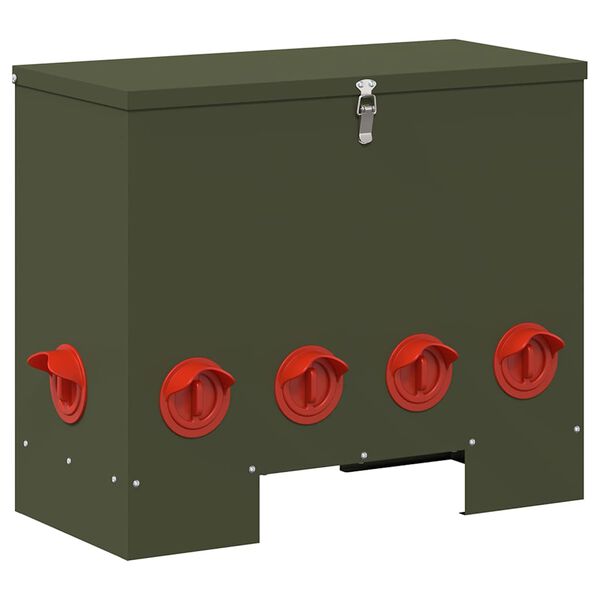 vidaXL Csirke etető Olajz&ouml;ld 60,5 x 29 x 51 cm Hidegen Hengerelt Ac&eacute;l