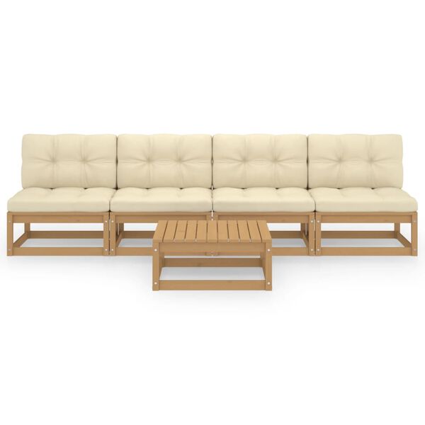 vidaXL 5 részes tömör fenyőfa kerti ülőgarnitúra párnával