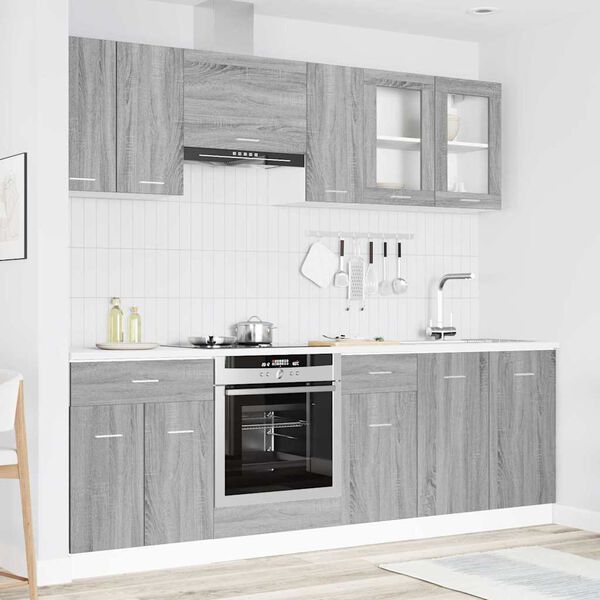 vidaXL Konyhaszekr&eacute;ny szett fi&oacute;kkal Lyon 8 pcs Sz&uuml;rke Sonoma Faanyag