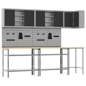 vidaXL Munkaszekr&eacute;ny K&eacute;szlet polcokkal z&aacute;rral 10 pcs Fekete &eacute;s Sz&uuml;rke