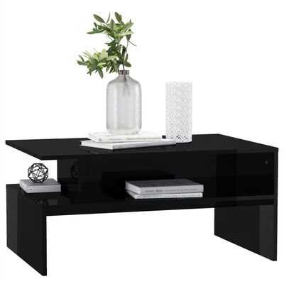 vidaXL magasfényű fekete forgácslap dohányzóasztal 90 x 60 x 42,5 cm