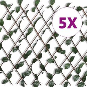 vidaXL 5 darab r&aacute;csos fűzfa ker&iacute;t&eacute;s műlev&eacute;llel 180 x 90 cm