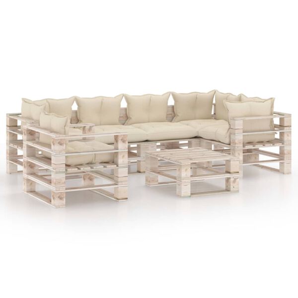 vidaXL 7 r&eacute;szes fenyőfa kerti raklap-b&uacute;torgarnit&uacute;ra p&aacute;rn&aacute;kkal