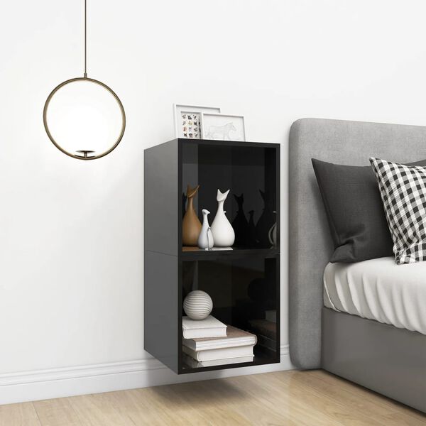 vidaXL 2 db magasfényű fekete szerelt fa fali szekrény 37 x 37 x 37 cm