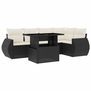 vidaXL 6 r&eacute;szes fekete polyrattan kerti &uuml;lőgarnit&uacute;ra p&aacute;rn&aacute;kkal