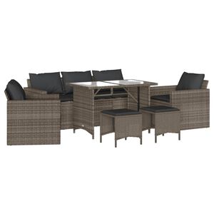 vidaXL 6 r&eacute;szes sz&uuml;rke polyrattan kerti &uuml;lőgarnit&uacute;ra p&aacute;rn&aacute;kkal