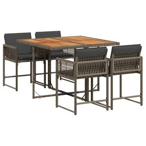 vidaXL 5 r&eacute;szes sz&uuml;rke polyrattan kerti &eacute;tkezőgarnit&uacute;ra p&aacute;rn&aacute;val