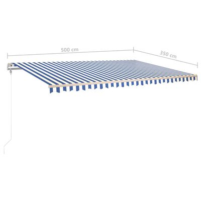 vidaXL kék és fehér kézzel kihúzható napellenző póznákkal 5 x 3,5 m