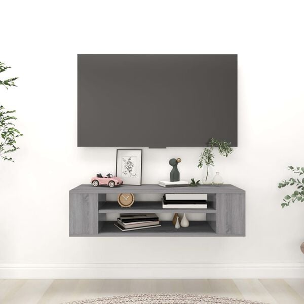 vidaXL szürke sonoma színű szerelt fa függő TV-szekrény 100x30x26,5 cm