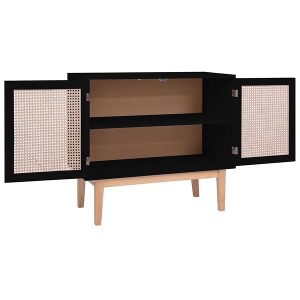 vidaXL fekete MDF és rattan tálalószekrény 88,5 x 40 x 80 cm