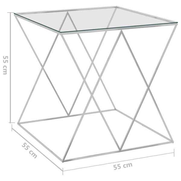 vidaXL ez&uuml;stsz&iacute;nű &uuml;veg &eacute;s rozsdamentes ac&eacute;l doh&aacute;nyz&oacute;asztal 55x55x55 cm