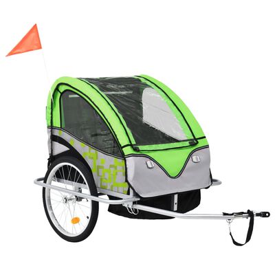 vidaXL 2 az 1-ben zöld és szürke kerékpár-utánfutó és babakocsi