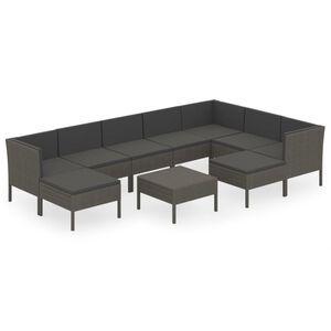 vidaXL 10 r&eacute;szes sz&uuml;rke polyrattan kerti &uuml;lőgarnit&uacute;ra p&aacute;rn&aacute;kkal