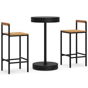 vidaXL 3 r&eacute;szes fekete polyrattan &eacute;s t&ouml;m&ouml;r ak&aacute;cfa kerti b&aacute;rszett