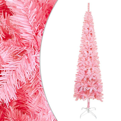 vidaXL rózsaszín megvilágított vékony műkarácsonyfa gömb szettel 120cm