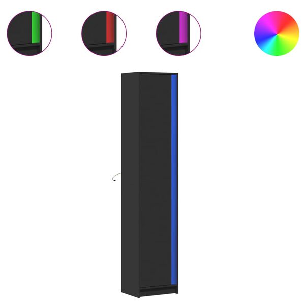 vidaXL fekete szerelt fa magasszekr&eacute;ny LED-ekkel 41,5 x 32,5 x 200 cm
