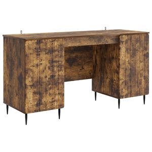 vidaXL Asztal polcokkal F&uuml;st&ouml;s T&ouml;lgy 142,5 x 50 x 75 cm Szerelt Fa