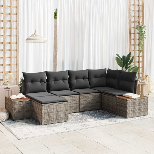 vidaXL Kerti Kanap&eacute; Szett p&aacute;rn&aacute;val t&aacute;rol&oacute;val 7 pcs Sz&uuml;rke Polyrattan