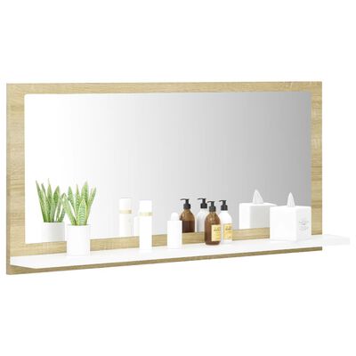 vidaXL fehér-sonoma színű forgácslap fürdőszobai tükör 80x10,5x37 cm