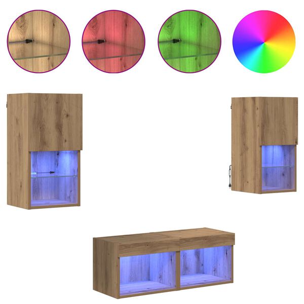 vidaXL TV Fali Szekr&eacute;nyek Falra szerelhető 4 pcs Artisan t&ouml;lgy Faanyag