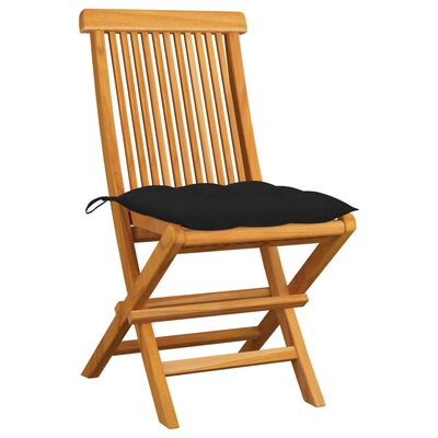 vidaXL 2 db tömör tíkfa kerti szék fekete párnával