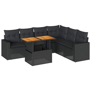 vidaXL 7 r&eacute;szes fekete polyrattan kerti &uuml;lőgarnit&uacute;ra p&aacute;rn&aacute;val