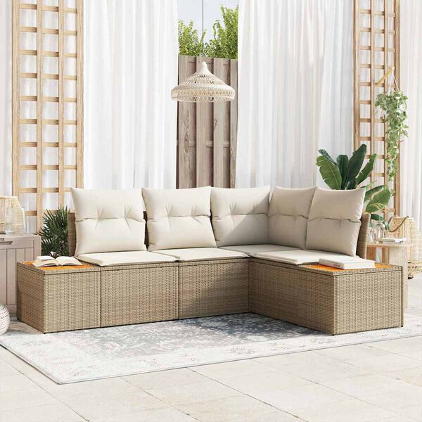 vidaXL Kerti Kanapé Szett párnával 4 pcs Beige és krém Polyrattan