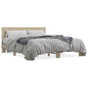 vidaXL sonoma t&ouml;lgysz&iacute;nű szerelt fa &eacute;s f&eacute;m &aacute;gykeret 160 x 200 cm