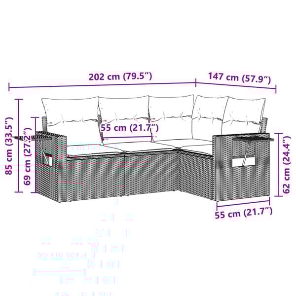 vidaXL 4 r&eacute;szes vil&aacute;gossz&uuml;rke polyrattan kerti &uuml;lőgarnit&uacute;ra p&aacute;rn&aacute;kkal