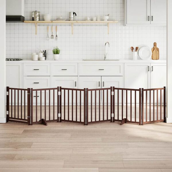 vidaXL barna t&ouml;m&ouml;r fa 6 paneles &ouml;sszecsukhat&oacute; kutyakapu ajt&oacute;val 300 cm