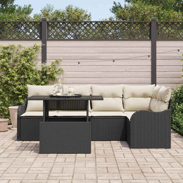 vidaXL Kerti Kanap&eacute; Szett p&aacute;rn&aacute;val p&aacute;rn&aacute;val 6 pcs Fekete Poly Rattan