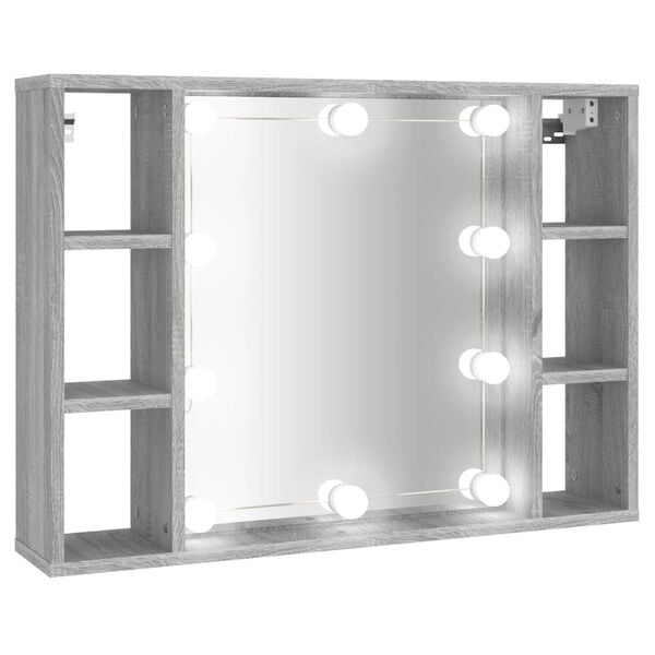 vidaXL szürke sonoma színű tükrös szekrény LED-ekkel 76 x 15 x 55 cm